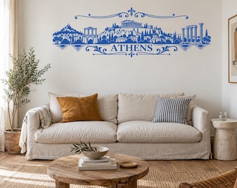 Athens Skyline Wall Decal, Greek Acropolis Vinyl Sticker for Living Room and Office
