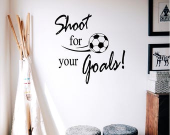 Vinilo decorativo de fútbol: "Apunta a tus goles" (cita motivadora) / Decoración deportiva para dormitorio / Vinilo de fútbol para habitación infantil / SP031