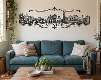 Venice Skyline Wall Decal, Ornamental Italian City Vinyl Sticker for Living Room and Office