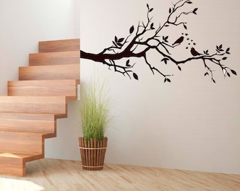 Arte de parede de vinil de pássaros em um galho, decalque, adesivo, transferência, mural, decoração, aluguel amigável, interior, exterior, parede completa removível, - 0276