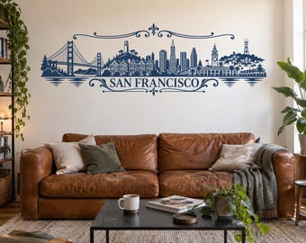 San Francisco Skyline Wall Decal, Golden Gate Bridge Vinyl Sticker for Living Room and Office