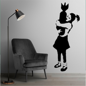 Banksy Girl Hugging Bomb Sticker, Vinyl wall art sticker, Transfer, Mural, Stencil, EASY to apply, INSTRUCTIONS included, MATT Finish