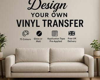 TU LOGOTIPO AQUÍ, Letrero, Transferencia, Mural, Calcomanía, Adhesivo, 75 Colores, Tamaños Personalizados. Brillante o Mate, Instrucciones incluidas