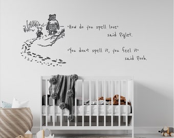 ¿Cómo se escribe "amor"?, dijo el cerdito, calcomanía de Winnie Pooh, calcomanía de pared, transferencia, mural, apto para alquiler, para uso en interiores o exteriores.