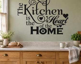 The Kitchen is the Heart of the Home Wall Decal - Decorative Quote with Hearts