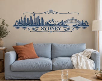 Sydney Skyline Wall Decal, Ornamental Australian City Vinyl Sticker for Living Room and Office