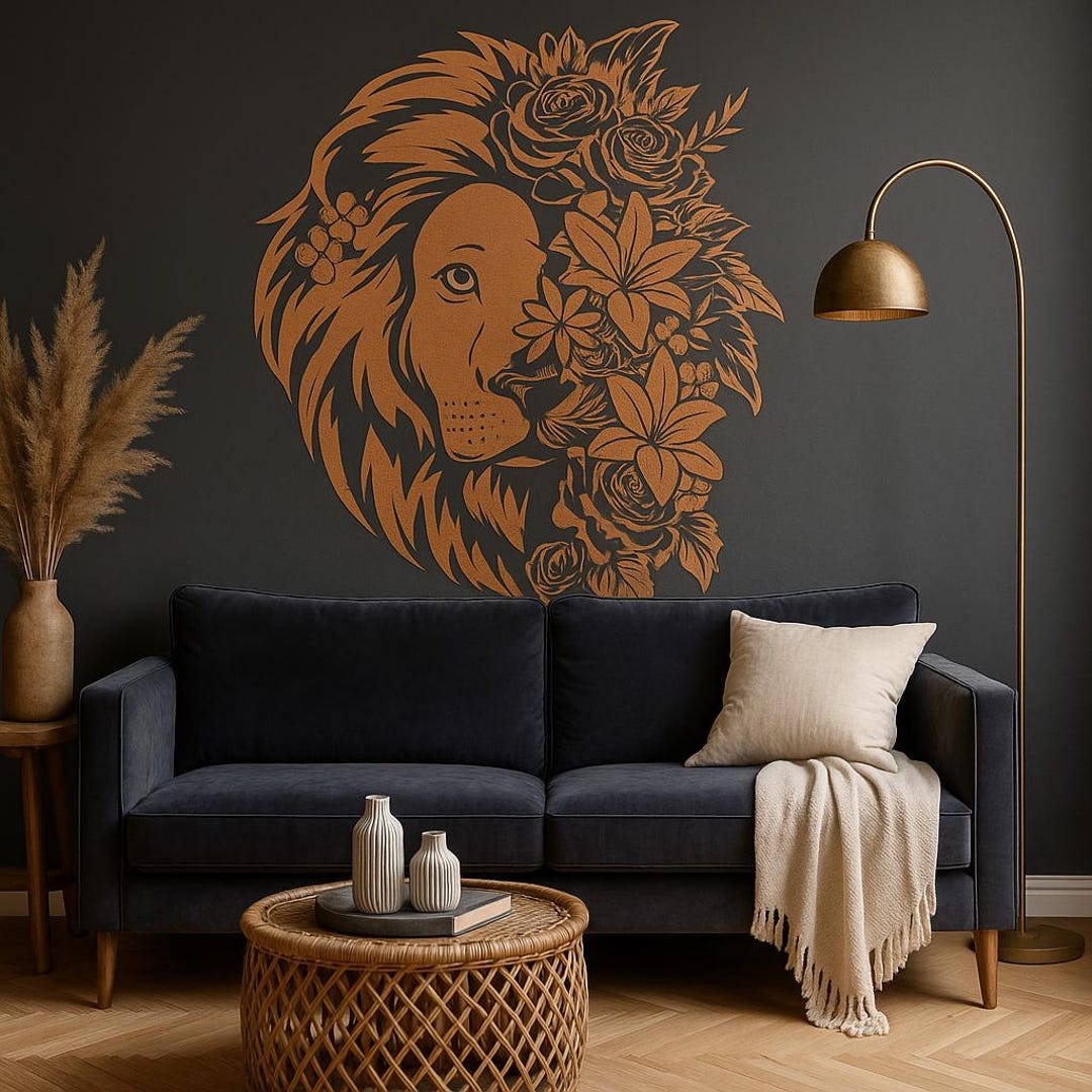 Floral Lion Wall Decal | Safari Nursery Wall Art | Jungle Animal Vinyl ...