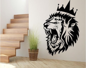 Arte de pared de vinilo King Lion, calcomanía, pegatina, transferencia, mural, extraíble, decoración, alquiler amigable, interior, exterior, pared completa - 0698