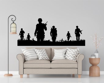 Arte de pared de vinilo de hombres del ejército, calcomanía, pegatina, transferencia, mural, extraíble, alquiler amigable, interior, exterior, pared completa - 0029