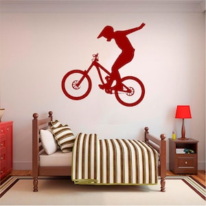 Mountain Biker Wall Decal | Extreme Sports Vinyl Sticker | Cycling Bedroom Décor | BMX Dirt Jump Wall Art | SP03