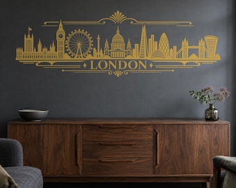 London Skyline Wall Decal, Decorative Vinyl Landmark Sticker for Living Room and Office