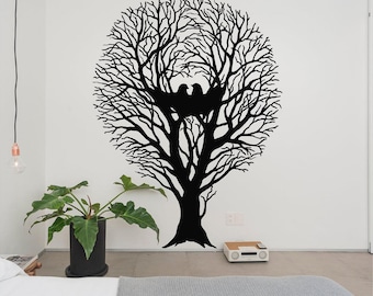 Ninho de pássaro em uma árvore Arte de parede de vinil, decalque, adesivo, transferência, mural, decoração, aluguel amigável, interior, exterior, parede completa removível, - 0706