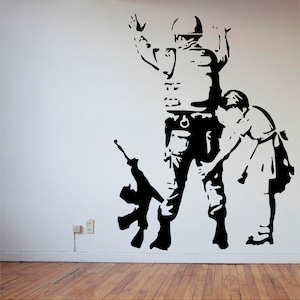 Banksy Little Girl Searches Soldier Sticker, Vinyl wall art sticker, Transfer, Mural, Stencil, EASY to apply, INSTRUCTIONS included,