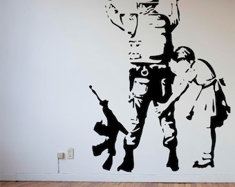 Banksy Little Girl Searches Soldier Sticker, Vinyl wall art sticker, Transfer, Mural, Stencil, EASY to apply, INSTRUCTIONS included,