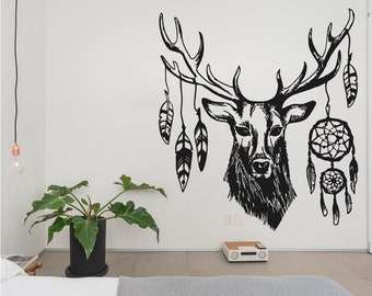 Deer Dream Catcher Vinilo Wall Art, Calcomanía, Pegatina, Transferencia, Mural, Extraíble, Decoración, Interior, Exterior, Peel and Stick, - 0854