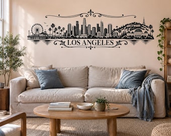Los Angeles Skyline Wall Decal, California City Vinyl Sticker for Living Room and Office