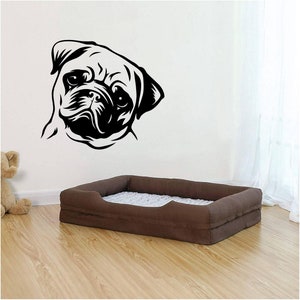 Cute Pug Vinyl Wall Art, Decal, Sticker, Transfer, Mural, Removable, Decor, Rent Friendly, Interior, Exterior, Full Wall, Home Decor - 0978
