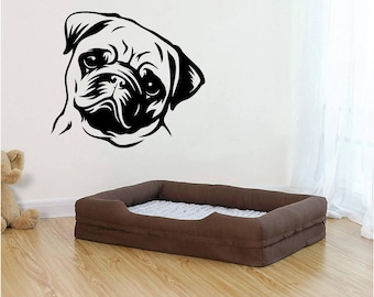Lindo Pug vinilo pared arte, calcomanía, pegatina, transferencia, mural, extraíble, decoración, alquiler amigable, interior, exterior, pared completa, decoración del hogar - 0978