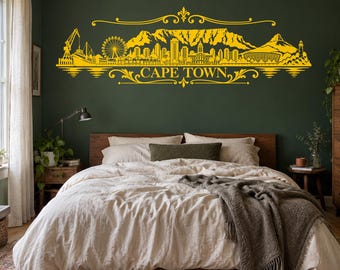 Cape Town Skyline Wall Decal, Table Mountain South Africa Vinyl Sticker for Living Room and Office