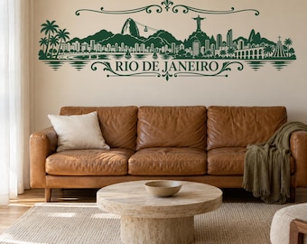 Rio de Janeiro Skyline Wall Decal, Ornamental Brazilian City Vinyl Sticker for Living Room and Office