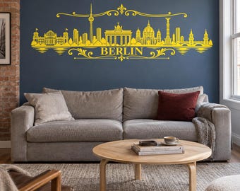 Berlin Skyline Wall Decal, Ornamental German City Vinyl Sticker for Living Room and Office