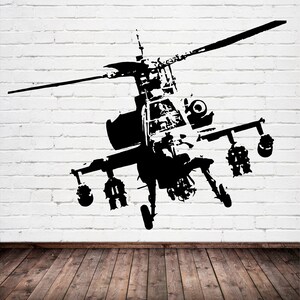 Apache Helicopter Vinyl Wall Art, Decal, Sticker, Transfer, Mural, Removable, Rent Friendly, Interior, Exterior, Full Wall - 0013