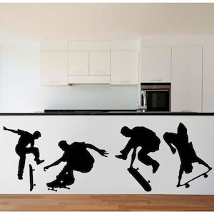 Four Skateboarders Sticker, Vinyl wall art sticker, Transfer, Mural, Stencil, EASY to apply, INSTRUCTIONS included, MATT Finish