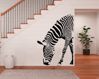 Arte de pared de vinilo de media cebra, calcomanía, pegatina, transferencia, mural, extraíble, decoración, alquiler amigable, interior, exterior, pared completa - 0635