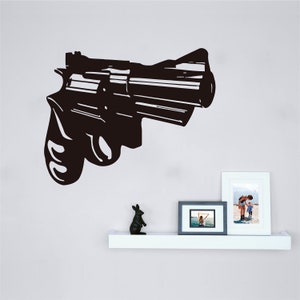 Snub Nose Revolver Vinyl Wall Art, Decal, Sticker, Transfer, Mural, Removable, Rent Friendly, Interior, Exterior, Full Wall - 0039