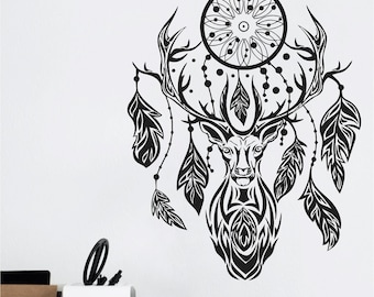 Dream catcher Deer Stag Vinyl Wall Art, Decal, Sticker, Transfer, Mural, Removable, Decoration, Interior, Exterior, Peel and Stick, - 0880
