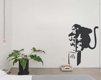 Banksy Monkey with Explosives Sticker, Vinyl wall art sticker, Transfer, Mural, Stencil, EASY to apply, INSTRUCTIONS included, MATT Finish