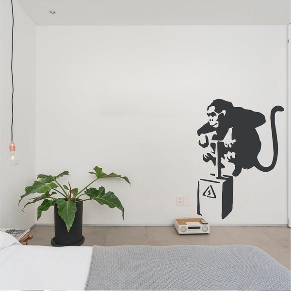 Banksy Monkey with Explosives Sticker, Vinyl wall art sticker, Transfer, Mural, Stencil, EASY to apply, INSTRUCTIONS included, MATT Finish