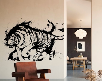 Tiger Art Vinyl Wall Art, Decal, Sticker, Transfer, Mural, Removable, Decor, Rent Friendly, Interior, Exterior,Full Wall - 0621