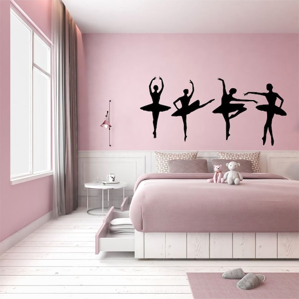 Four Ballerinas Sticker, Vinyl wall art sticker, Transfer, Mural, Stencil, EASY to apply, INSTRUCTIONS included, MATT Finish