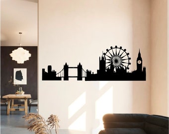 London Skyline -Vinyl Wall Art, Decal, Sticker, Transfer, Mural, Removable, Decoration, Interior, Exterior, Peel and Stick, Full Wall - 0471