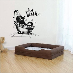 Dog Wash Cartoon Self Adhesive Vinyl Wall Art, Decal, Transfer, Mural, Interior or Exterior use - 32 Colours, 5 Sizes, Home Decor - 0987