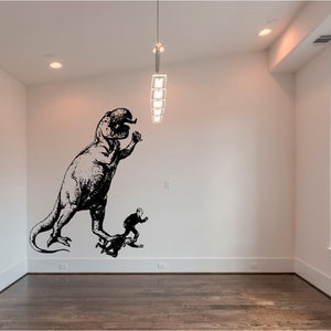 Banksy stijl dinosaurus sticker, vinyl muur kunst sticker, overdracht, muurschildering, stencil, eenvoudig aan te brengen, INSTRUCTIES inbegrepen, MATTE afwerking