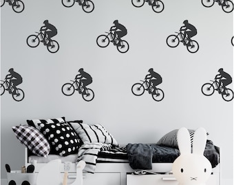Salto en Bicicleta de Montaña, Arte de Pared de Vinilo, Calcomanía, Pegatina, Transferencia, Mural, Extraíble, Decoración, Decoración, Interior, Exterior, Pared Completa, 0491
