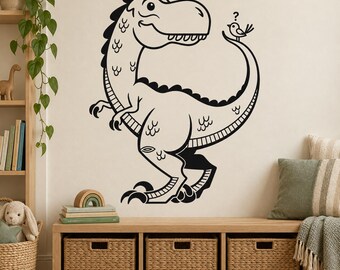 Cute T-Rex Dinosaur Wall Decal, Nursery Vinyl Sticker, Kids Room Dinosaur Wall Art