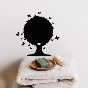 Butterfly Afro Vinyl Wall Art, Decal, Sticker, Transfer, Mural, Removable, Decor, Interior, Exterior, Peel and Stick, - 0733