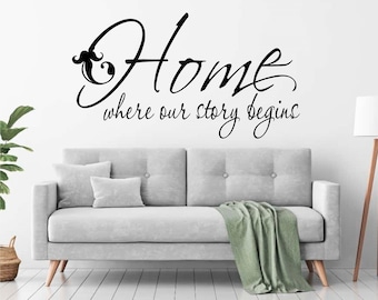 Home is Where our Story Begins - 0161 Wall art Decal, Transfer, Mural, Sticker, 75 Colours, 5 Sizes, Interior or Exterior use