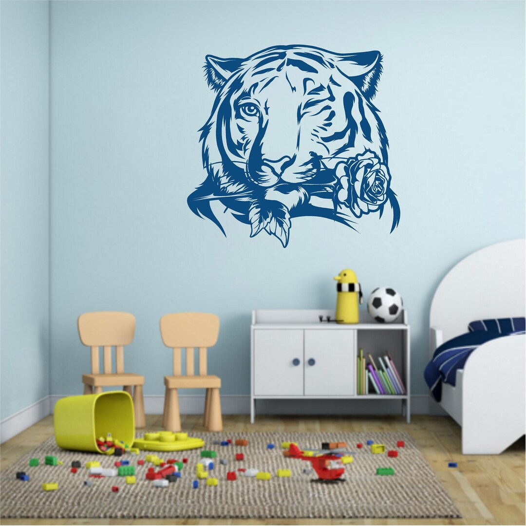 Floral Tiger Wall Decal | Jungle Wildlife Vinyl Sticker | Custom Size ...