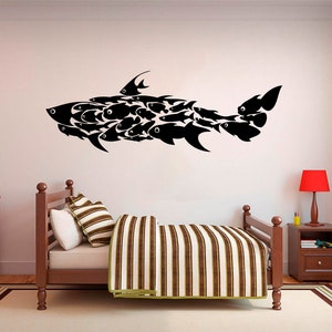 Hai aus Fisch Vinyl Wandkunst, Aufkleber, Aufkleber, Transfer, Wandbild, abnehmbar, Dekor, Rent freundlich, Innen, Außen, - 0535