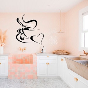 Coffee Love Heart Vinyl Wall Art, Decal, Sticker, Transfer, Mural, Removable, Decor, Rent Friendly, Interior, Exterior, Full Wall - 0235