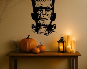 Custom Frankenstein Vinyl Decal – Gothic Halloween Horror Wall Art for Walls, Windows, Cars – Removable & Customizable Vinyl Sticker H002