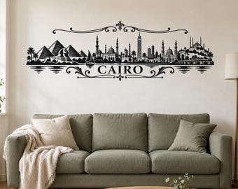 Cairo Skyline Wall Decal, Egyptian Pyramids and Sphinx Vinyl Sticker for Living Room and Office