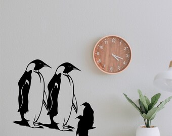 Arte de pared de vinilo de la familia Penguin, calcomanía, pegatina, transferencia, mural, decoración, alquiler amigable, interior, exterior, pared completa extraíble, - 0075