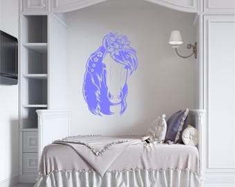 Floral Horse Wall Decal | Boho Horse Sticker for Girls Bedroom, Nursery & Farmhouse Decor | Vinyl Wall Art | Equestrian Room Decor FA002