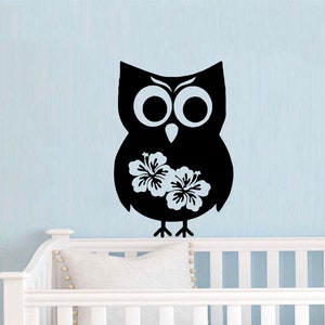 Simple Floral Owl Vinyl Wall Art, Decal, Sticker, Transfer, Mural, Decor, Rent Friendly, Interior, Exterior, Full Wall Removable, - 0082