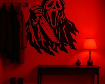 GHOST FACE Adhesivo de pared hecho a medida, 36 colores, aplicación en cualquier lugar, cinta de aplicación preaplicada H018